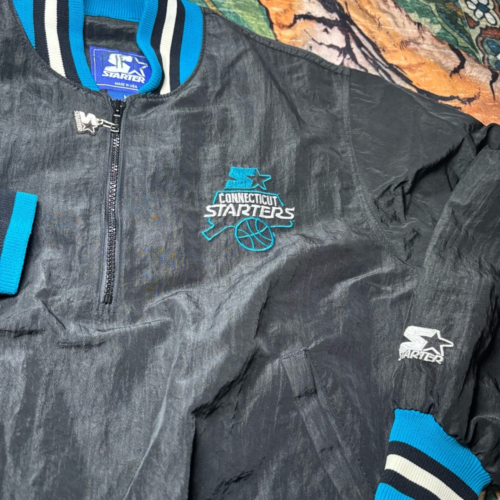 Vintage 90s Starter Connecticut Basketball 1/4 Zip Satin Jacket NCAA USA Made M - Picture 3 of 6
